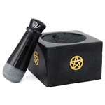 Inlaid Brass Pentagram Square Mortar and Pestle Set