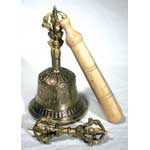 Brass Tibetan Dripu Bell and Dorje Set