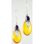 Amber Drop with Amethyst Earrings