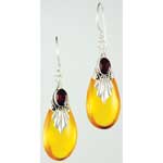 Amber Drop with Garnet Earrings