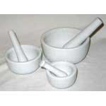 Set of 3 White Ceramic Mortars and Pestles