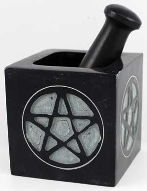 Square Black Pentagram Mortar and Pestle Set
