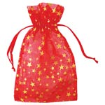 Large Red Organza Pouch with Gold Stars