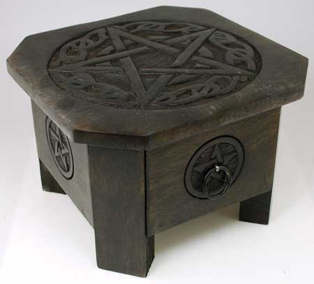 Celtic Pentagram Altar Table with Drawer 7 1/2