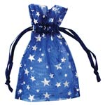 Small Blue Organza Pouch with Silver Stars