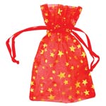 Small Red Organza Pouch with Gold Stars