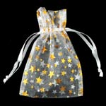Small White Organza Pouch with Gold Stars