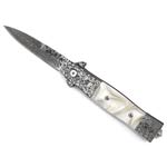 White Handled Folding Damascus Athame