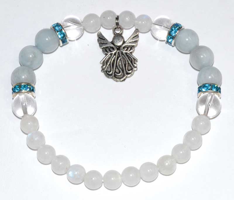 8mm Rainbow Moonstone & Aquamarine/ AngelAzuregreen