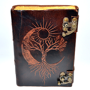 Sun/ Moon/ Tree aged looking paper leather w/ latch