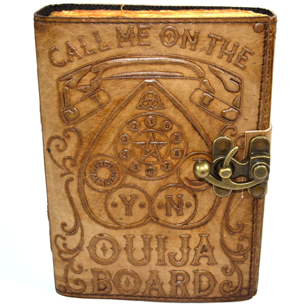 Call Me on the Ouija Board aged looking paper leather w/ latch