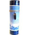 Abundance pillar candle with Blue Sandstone pendant