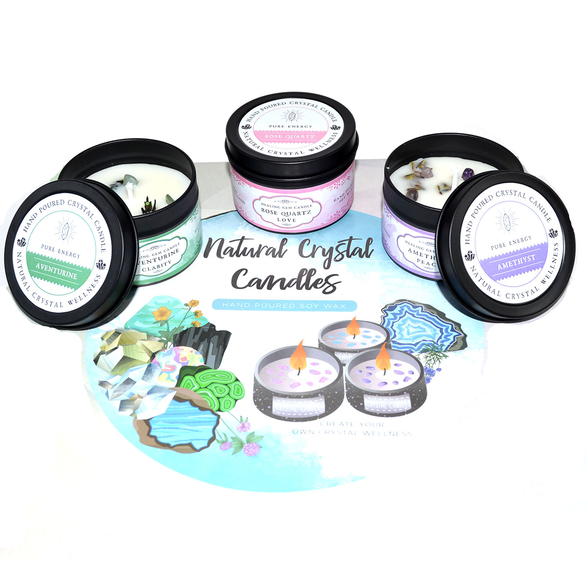 (set of 18) Mixed Stones soy candles