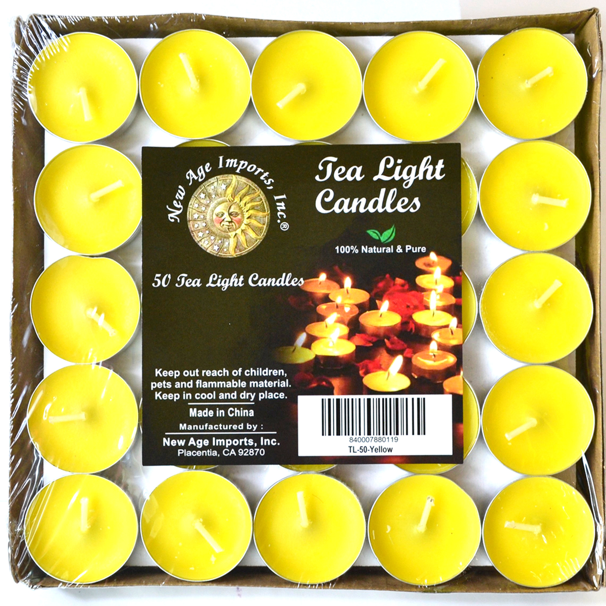 (set of 50) 2 hour Yellow Tea Light