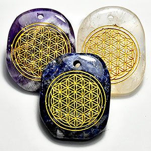 (set of 4 Flower of Life worry stone w/ hole
