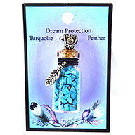 Turquoise Chips in Bottle necklace with Feather