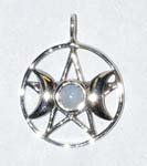 Triple Goddess Pentagram Moonstone sterling 11/16
