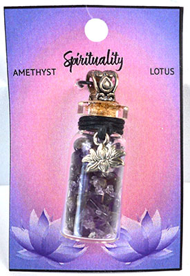 Amethyst Chips in Bottle with Lotus necklace