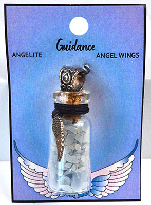 Angelite Chips in Bottle with Angel Wing necklace