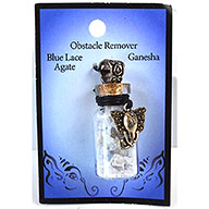 Blue Lace Agate Chips in Bottle with Ganesha necklace