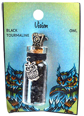 Black Torrmaline Chips in Bottle with Owl necklace