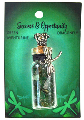 Green Aventurine Chips in Bottle with Dragonfly necklace