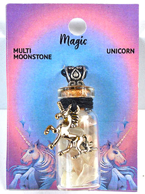 Moonstone Chips in Bottle with Unicorn necklace