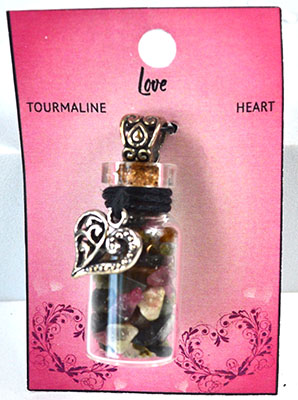 Torrmaline Chips in Bottle with Heart necklace