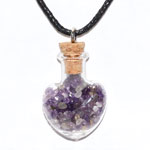 Amethyst chips in Heart bottle necklace