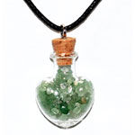 Aventurine, Green chips in Heart bottle necklace