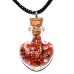 Carnelian chips in Heart bottle necklace
