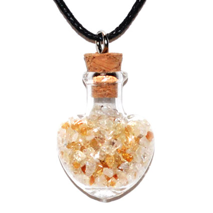 Citrine chips in Heart bottle necklace