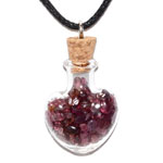 Garnet chips in Heart bottle necklace