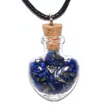 Lapis chips in Heart bottle necklace