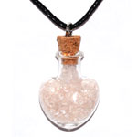 Rose Quartz chips in Heart bottle necklace