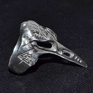 Raven Skull W Helm of Awe & Valknut ring size 12