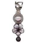 Fresh Water Pearl & Smoky Qtz Flower Pendant