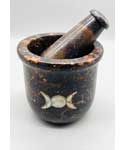 Pearl Inlaid Triple Moon Soapstone mortar & pestle set