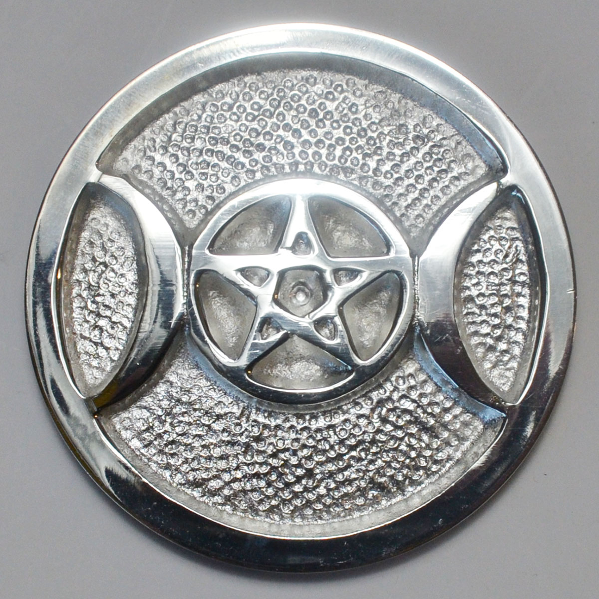 Silver Plated Brass Triple Moon altar tile 3 1/2