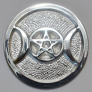 Silver Plated Brass Triple Moon altar tile 3 1/2