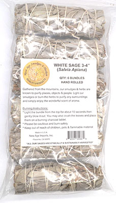 (set of 6) White Sage smudge stick 3-4
